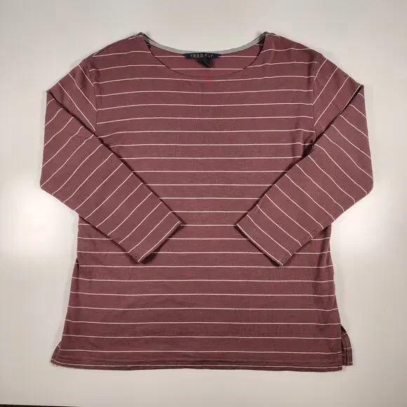 Free Fly Striped Bamboo Long Sleeve Top Mauve Relaxed S - Picture 2 of 9
